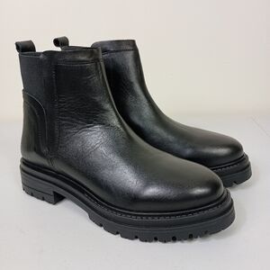 Steve Madden Chelsea Boots Black 9 Womens Leather Moira Slip On Chunky Booties